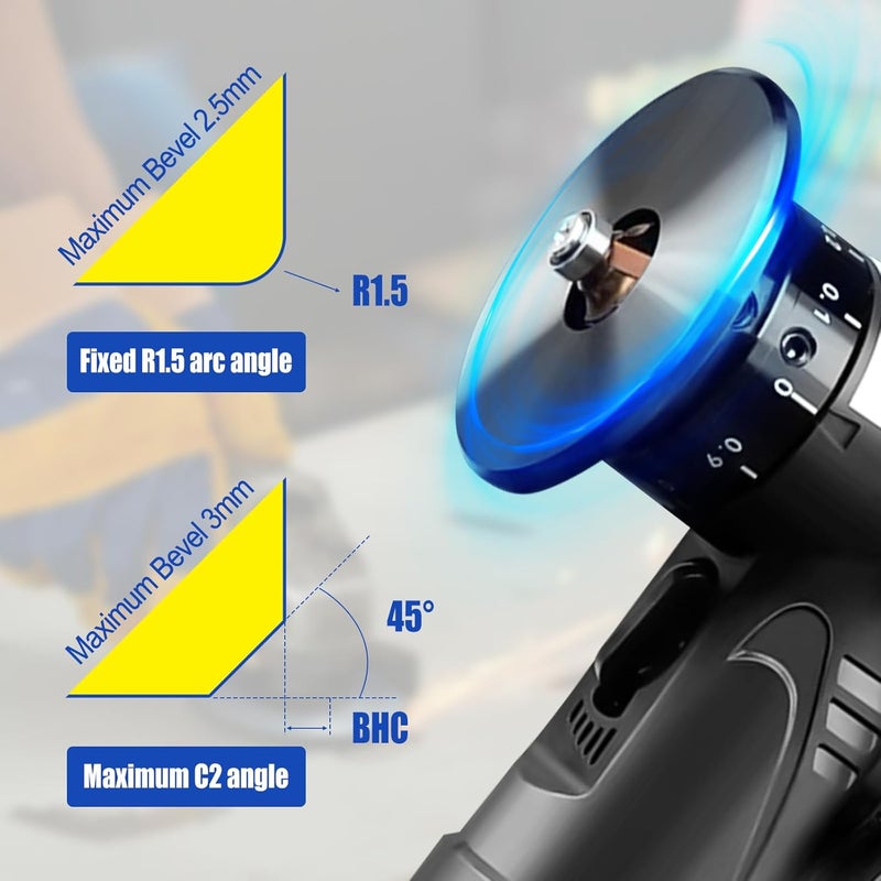 dcvbny Pneumatic Chamfering Tool Handheld, Mini Air-Powered Chamfering Machine Trimming, 45° Arc Corner with 1/4 Inch Air Inlet for Metal Wood Beveling Deburring (C&R Angle Blades) - Image 2